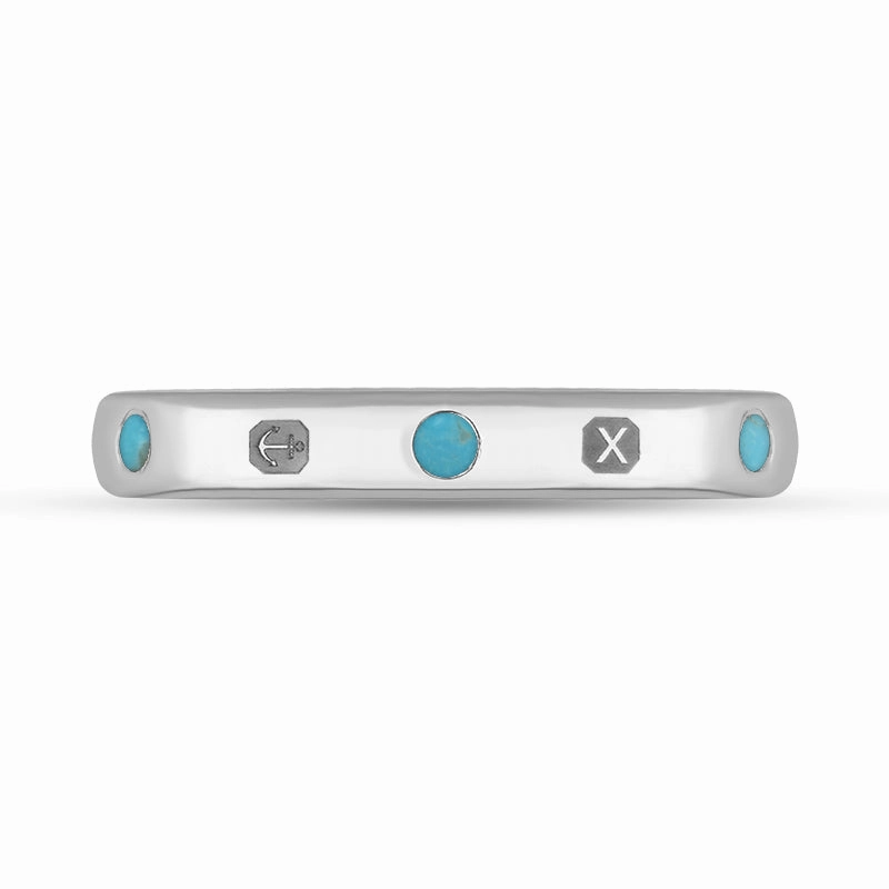 9ct White Gold Turquoise Queen's Jubilee Hallmark 3mm Ring D