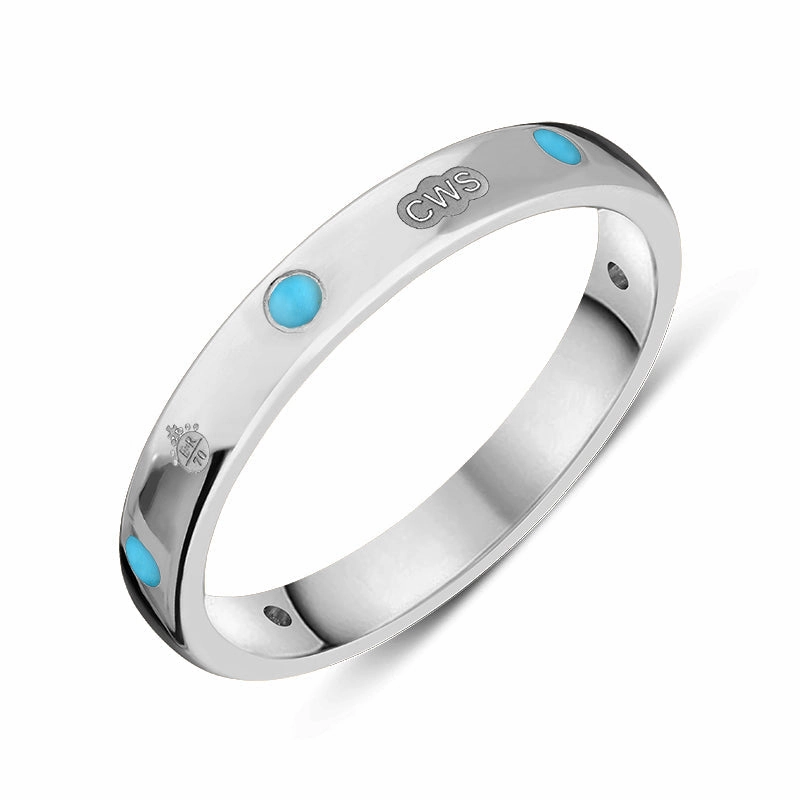 9ct White Gold Turquoise Queen's Jubilee Hallmark 3mm Ring D