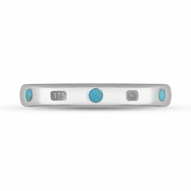 9ct White Gold Turquoise Queen's Jubilee Hallmark 3mm Ring D