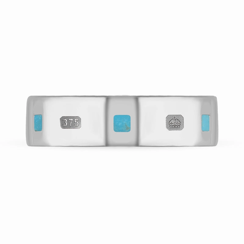 9ct White Gold Turquoise Queen's Jubilee Hallmark Princess Cut 6mm Ring D
