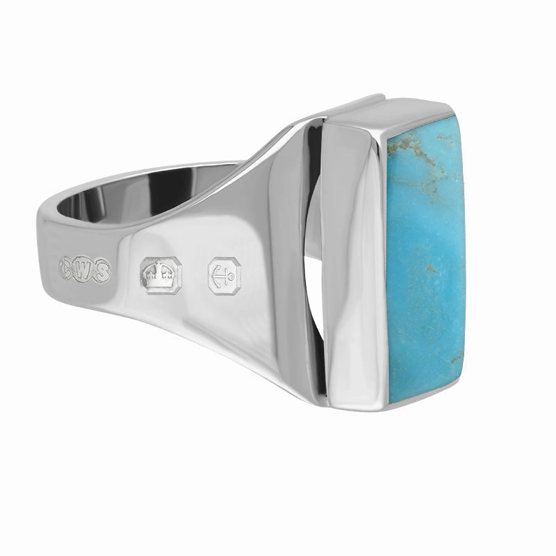9ct White Gold Turquoise Queen's Jubilee Hallmark Small Oblong Ring D