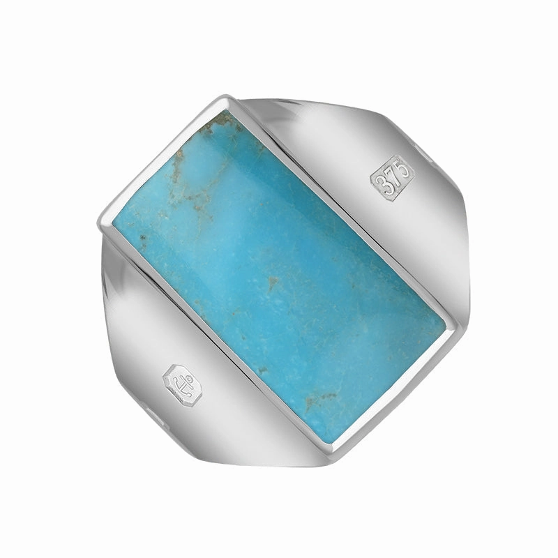 9ct White Gold Turquoise Queen's Jubilee Hallmark Small Oblong Ring D