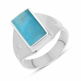 9ct White Gold Turquoise Queen's Jubilee Hallmark Small Oblong Ring D