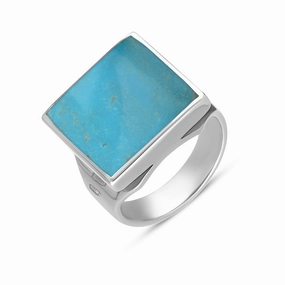 9ct White Gold Turquoise Queen's Jubilee Hallmark Small Square Ring D