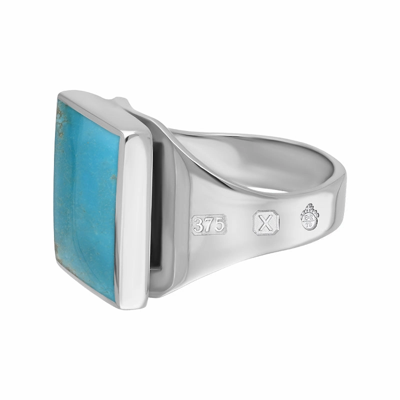 9ct White Gold Turquoise Queen's Jubilee Hallmark Small Square Ring D