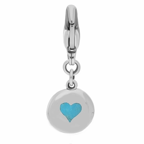 9ct White Gold Turquoise Round Shaped Heart Clip Charm