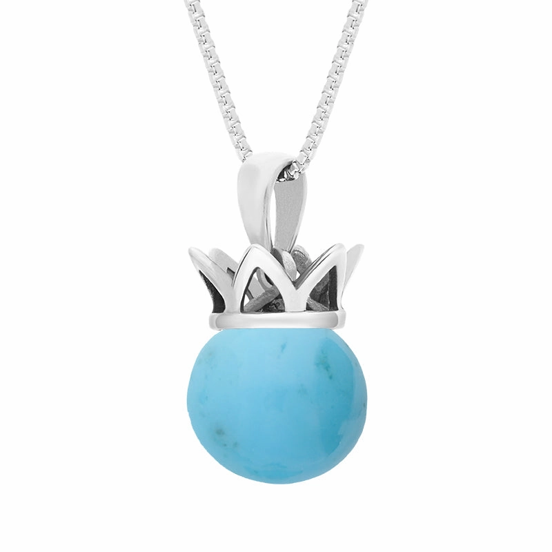 9ct White Gold Turquoise Royal Coronet 11mm Bead Pendant