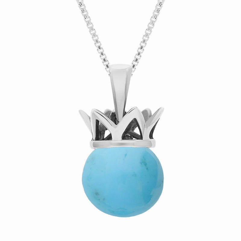9ct White Gold Turquoise Royal Coronet 11mm Bead Pendant