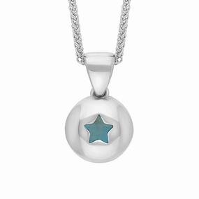 9ct White Gold Turquoise Star Disc Necklace