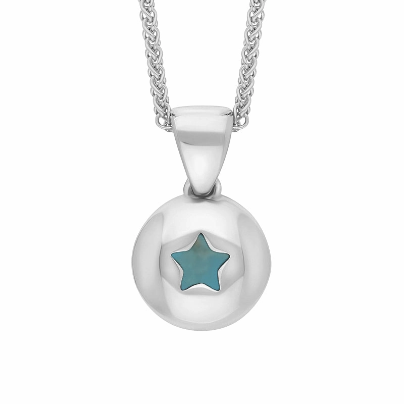 9ct White Gold Turquoise Star Disc Necklace