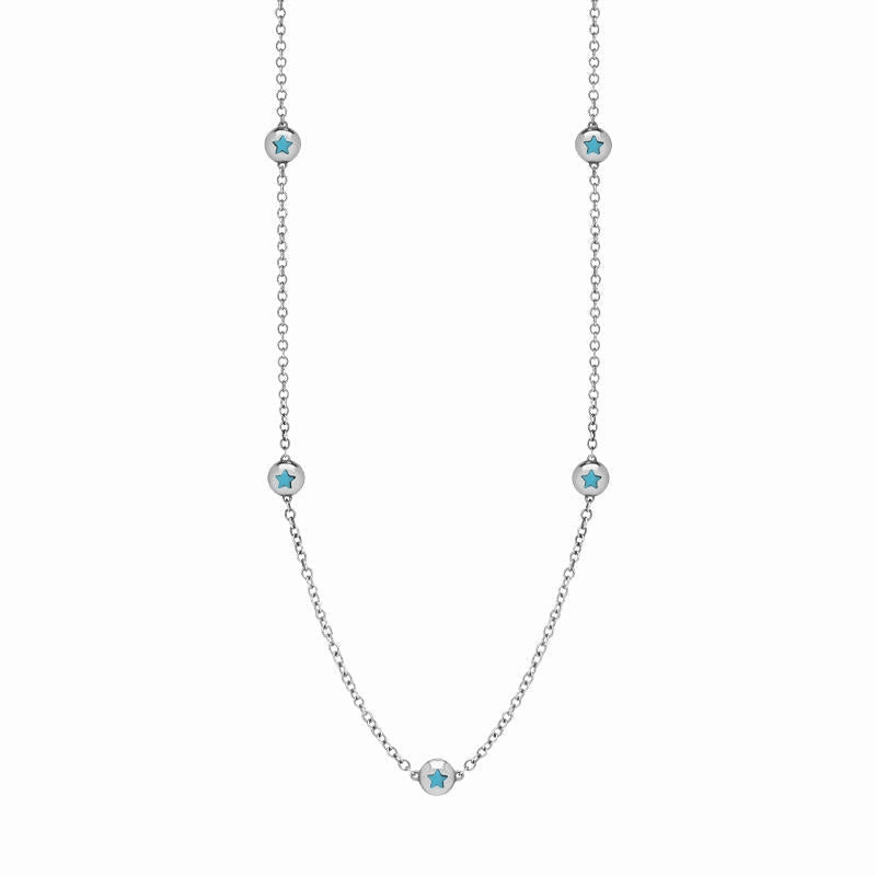 9ct White Gold Turquoise Star Link Disc Chain Necklace