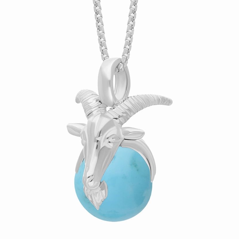 9ct White Gold Turquoise Zodiac Capricorn 9mm Bead Pendant