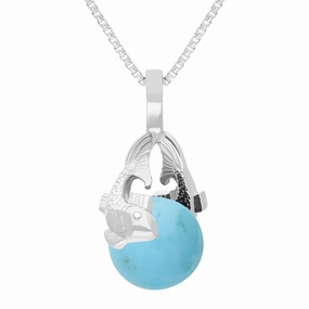 9ct White Gold Turquoise Zodiac Pisces 8mm Bead Pendant