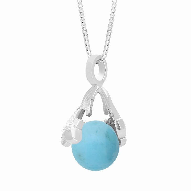 9ct White Gold Turquoise Zodiac Pisces 8mm Bead Pendant
