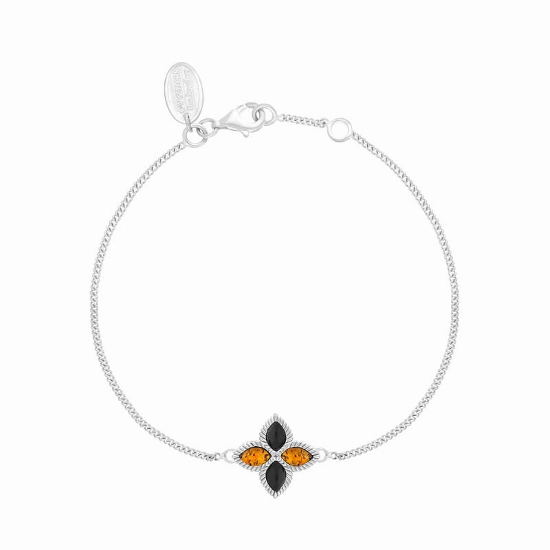 9ct White Gold Whitby Jet And Amber Eden Marquise Flower Bracelet