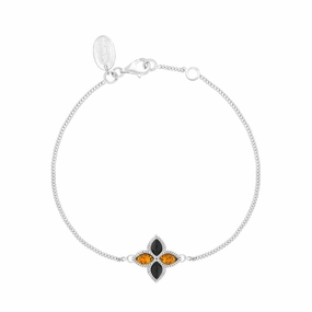 9ct White Gold Whitby Jet And Amber Eden Marquise Flower Bracelet