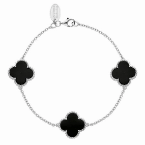 9ct White Gold Whitby Jet Bloom Four Leaf Clover Ball Edge Chain Bracelet