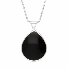 9ct White Gold Whitby Jet Blue John King's Coronation Hallmark Double Sided Pear-shaped Necklace D