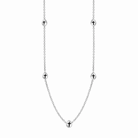 9ct White Gold Whitby Jet Cross Link Disc Chain Necklace