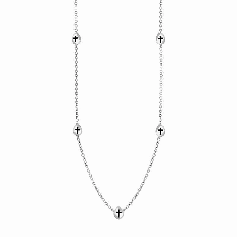 9ct White Gold Whitby Jet Cross Link Disc Chain Necklace