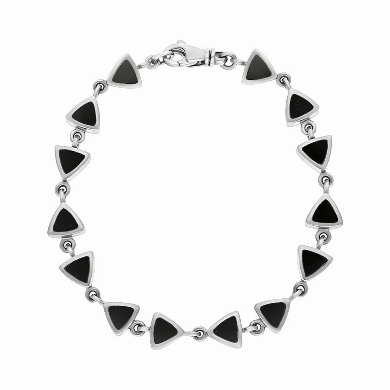 9ct White Gold Whitby Jet Curved Triangle Bracelet