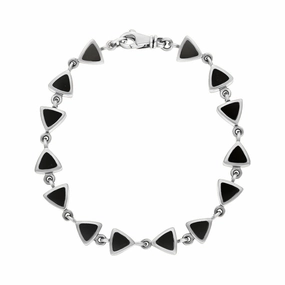 9ct White Gold Whitby Jet Curved Triangle Bracelet