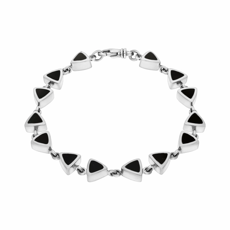 9ct White Gold Whitby Jet Curved Triangle Bracelet