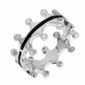 9ct White Gold Whitby Jet Diamond Tiara Double Band Ring
