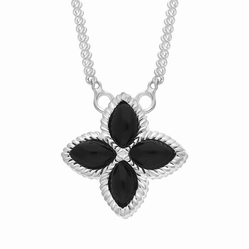 9ct White Gold Whitby Jet Eden Small Marquise Flower Necklace