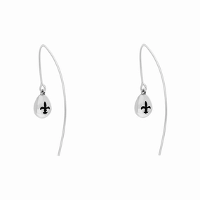9ct White Gold Whitby Jet Fleur De Lis Disc Drop Earrings