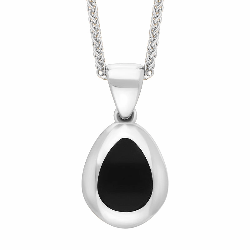 9ct White Gold Whitby Jet Fleur De Lis Pear Shape Necklace