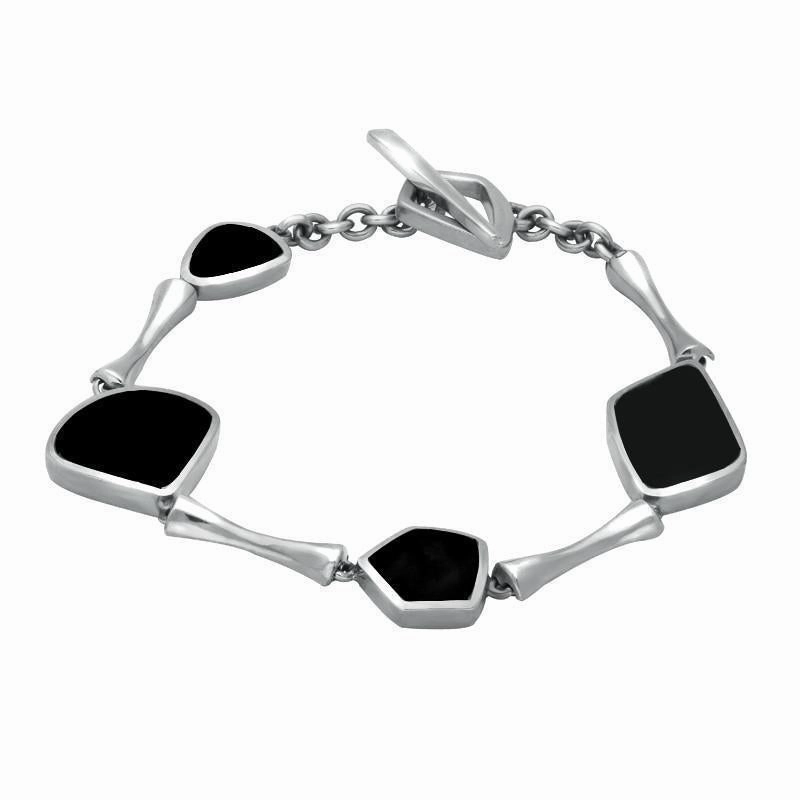 9ct White Gold Whitby Jet Four Stone Organic T Bar Bracelet