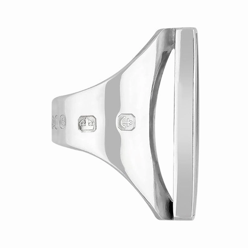 9ct White Gold Whitby Jet Hallmark Large Oblong Ring