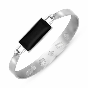 9ct White Gold Whitby Jet Hallmark Wide Oblong Bangle