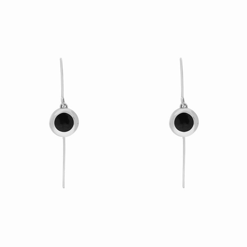 9ct White Gold Whitby Jet Heart Disc Drop Earrings