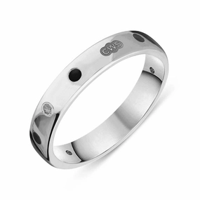 9ct White Gold Whitby Jet King's Coronation Hallmark 4mm Ring D