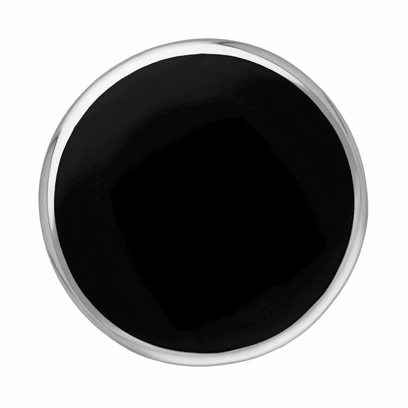 9ct White Gold Whitby Jet King's Coronation Hallmark Large Round Ring D