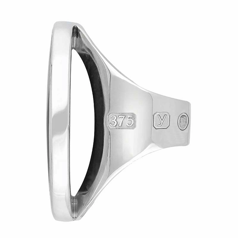 9ct White Gold Whitby Jet King's Coronation Hallmark Large Round Ring D