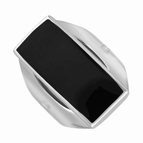 9ct White Gold Whitby Jet King's Coronation Hallmark Medium Oblong Ring D
