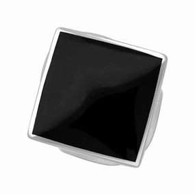 9ct White Gold Whitby Jet King's Coronation Hallmark Medium Rhombus Ring D