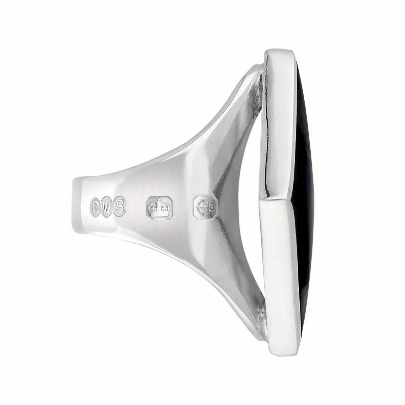 9ct White Gold Whitby Jet King's Coronation Hallmark Medium Rhombus Ring D