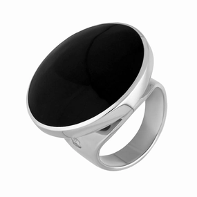 9ct White Gold Whitby Jet King's Coronation Hallmark Medium Round Ring D