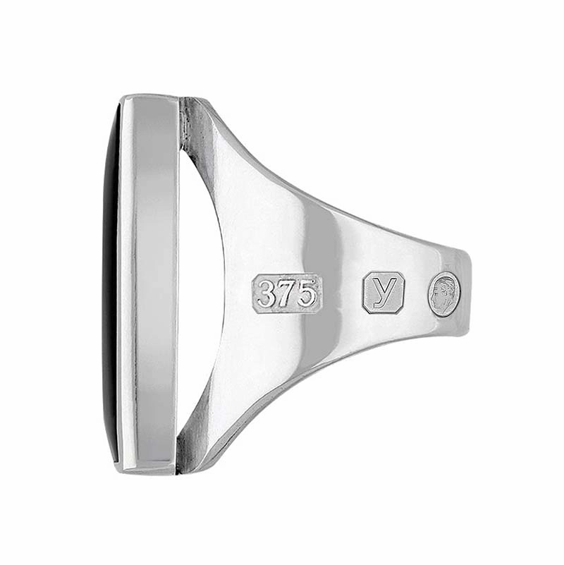9ct White Gold Whitby Jet King's Coronation Hallmark Medium Square Ring D