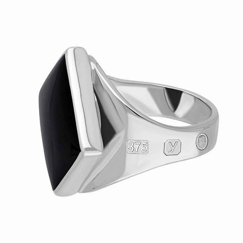 9ct White Gold Whitby Jet King's Coronation Hallmark Small Rhombus Ring D