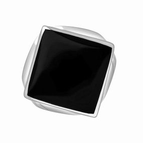 9ct White Gold Whitby Jet King's Coronation Hallmark Small Rhombus Ring D