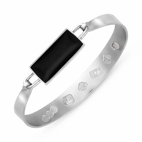9ct White Gold Whitby Jet King's Coronation Hallmark Wide Oblong Bangle D