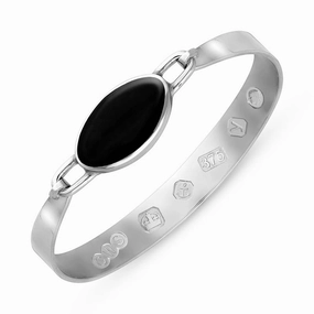 9ct White Gold Whitby Jet King's Coronation Hallmark Wide Oval Bangle D