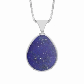 9ct White Gold Whitby Jet Lapis King's Coronation Hallmark Double Sided Pear-shaped Necklace D