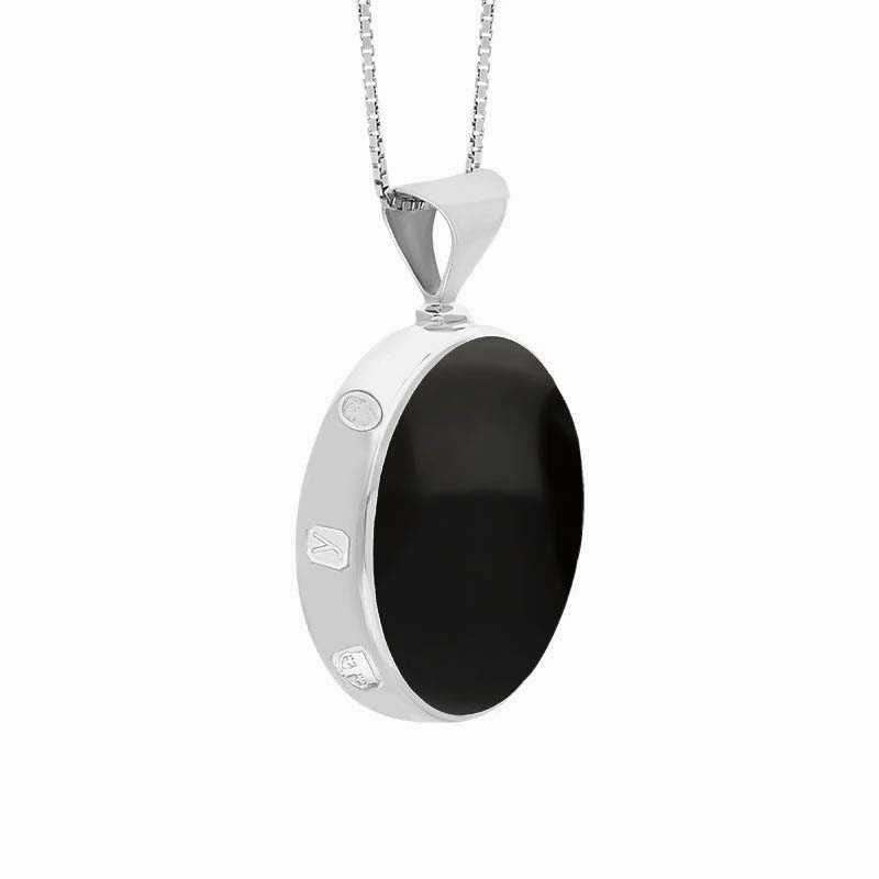 9ct White Gold Whitby Jet Lapis King's Coronation Hallmark Double Sided Round Necklace D