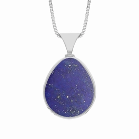 9ct White Gold Whitby Jet Lapis Lazuli Hallmark Double Sided Pear-shaped Necklace